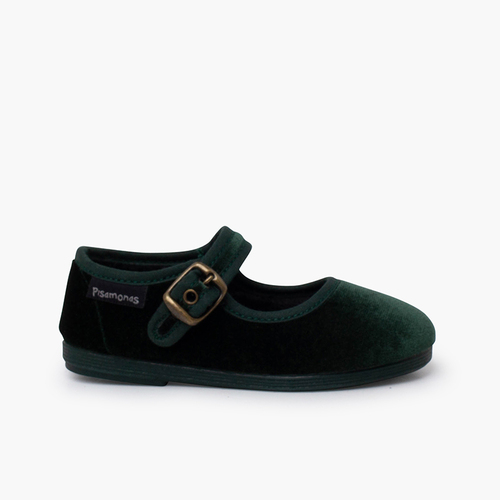 Velvet mary janes antique gold buckle Green