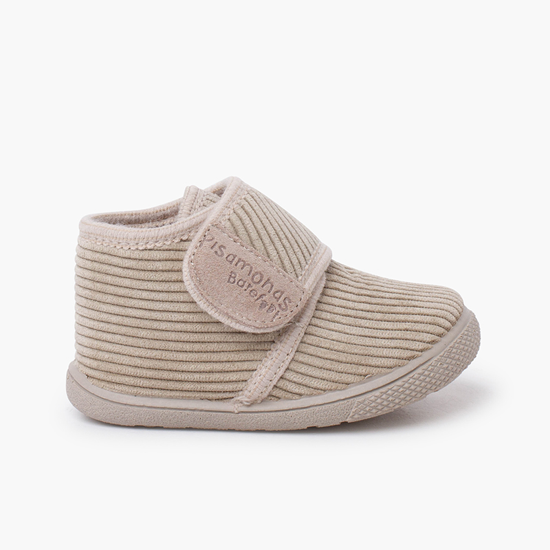 Barefoot Slippers Corduroy Hook-and-Loop Strap Stone