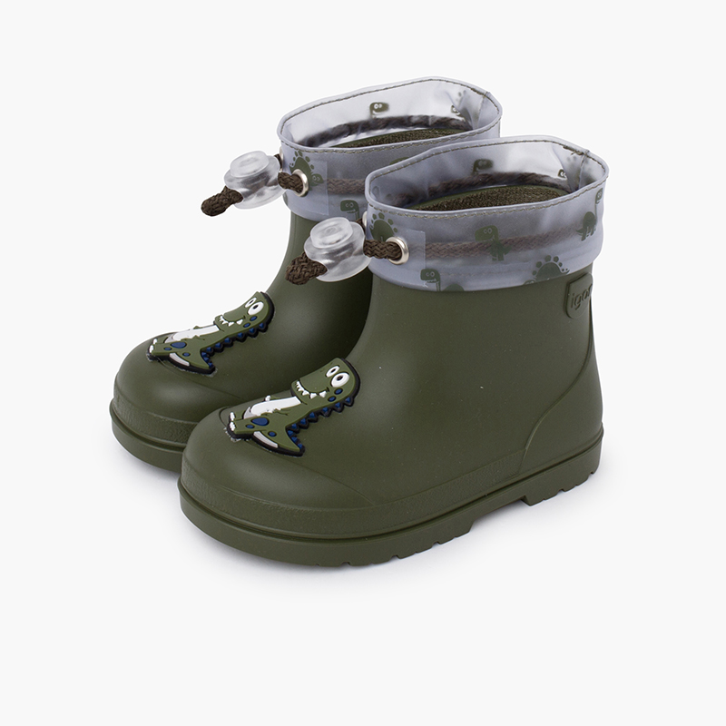 Barefoot Adjustable Dinosaur Wellies Khaki
