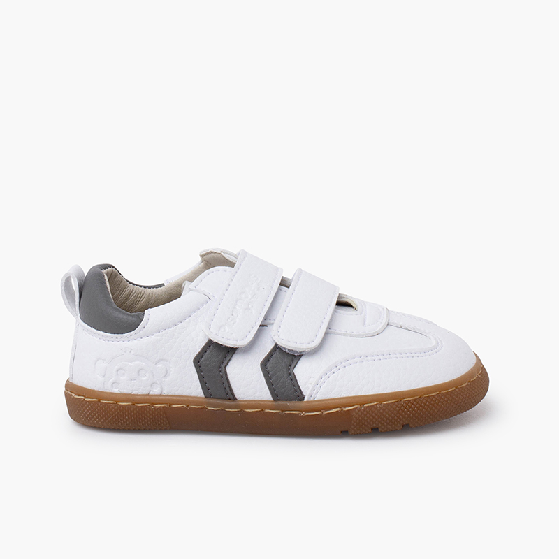 White barefoot children's trainers side bands Grey