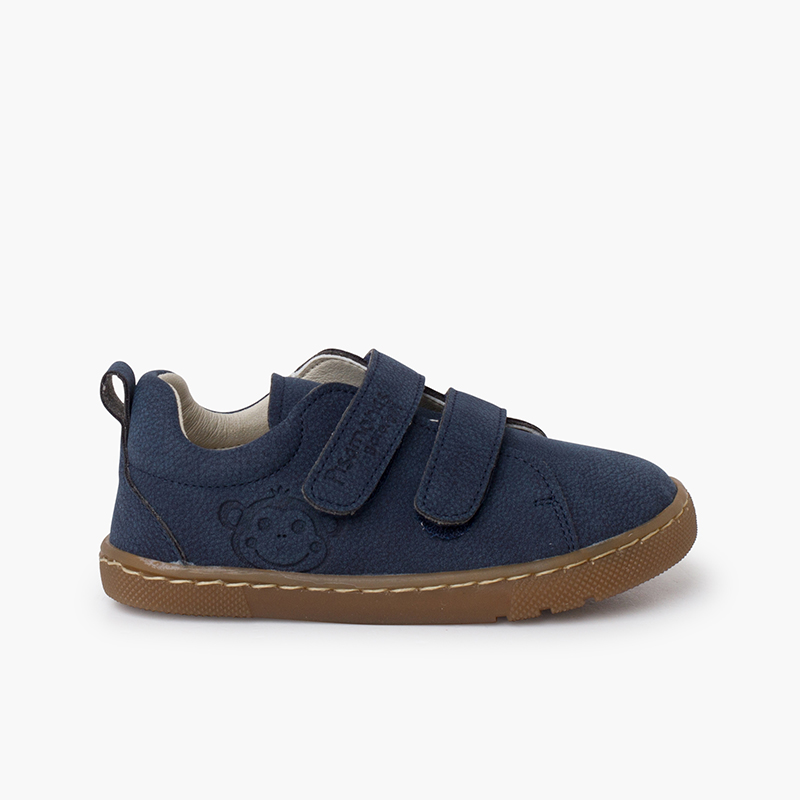 Barefoot trainers type textured leather Navy Blue