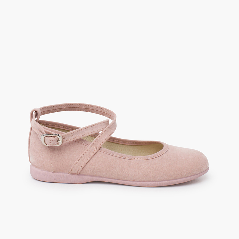 Mary janes suede-effect cross-strap and buckle Pale Pink