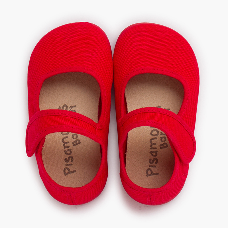 Barefoot canvas mary janes wide strap Red