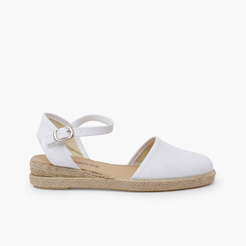 Fine linen wedge espadrilles White