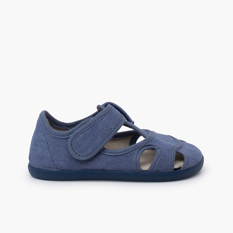 Barefoot washed canvas sandals for boys Blue denim