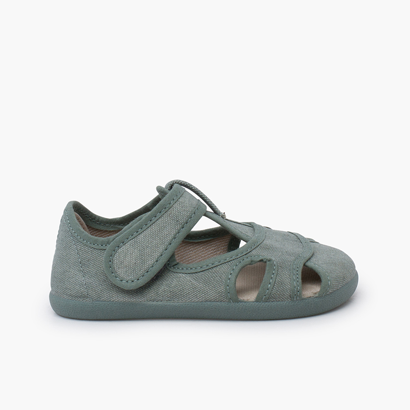 Barefoot washed canvas sandals for boys Green