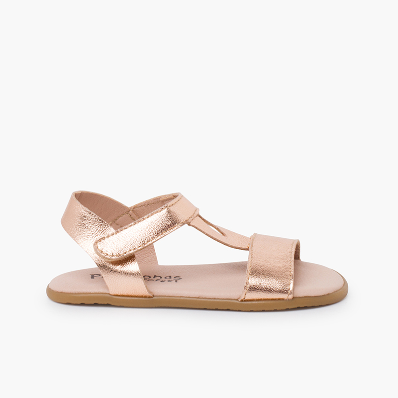 Barefoot sandals metallic instep straps Bronze