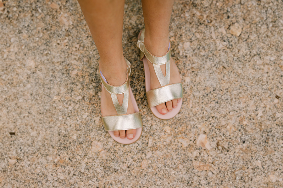 Barefoot sandals metallic instep straps