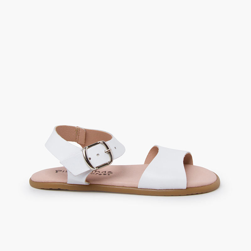 Plain barefoot sandals with bouckle White