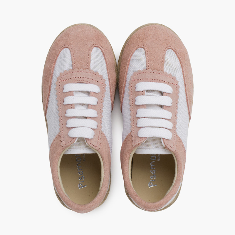 Combined linen and suede trainers Old Rose