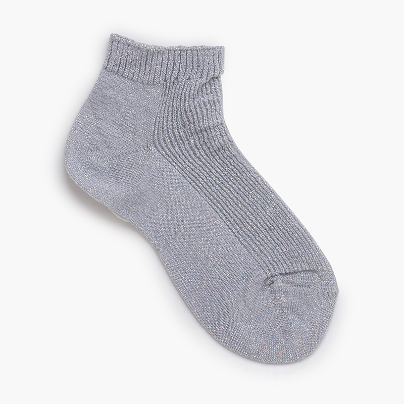 Ribbed Ankle Socks Metallic Thread Silver