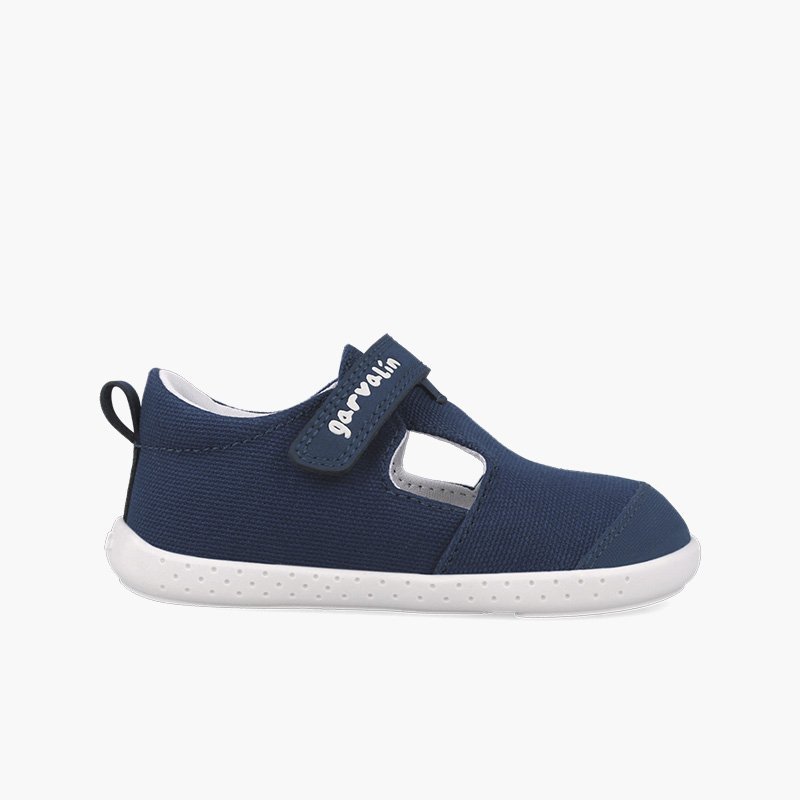Barefoot Garvalin t-bar shoes hook-and-loop closure Navy Blue