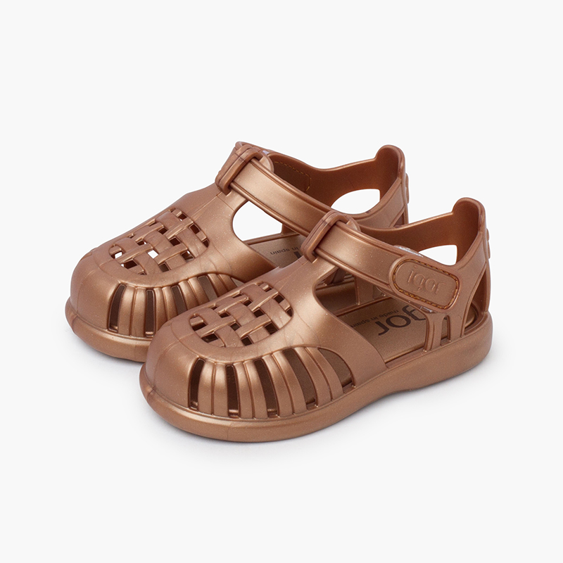 Tobby metallic jelly sandals hook-and-Loop Fastening Bronze