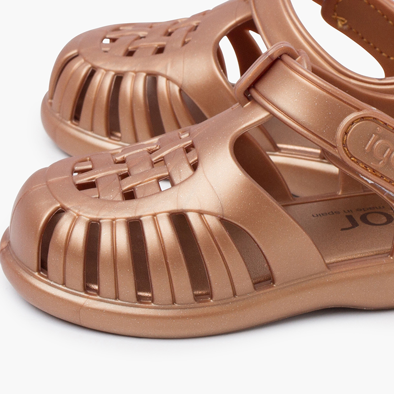 Tobby metallic jelly sandals hook-and-Loop Fastening Bronze