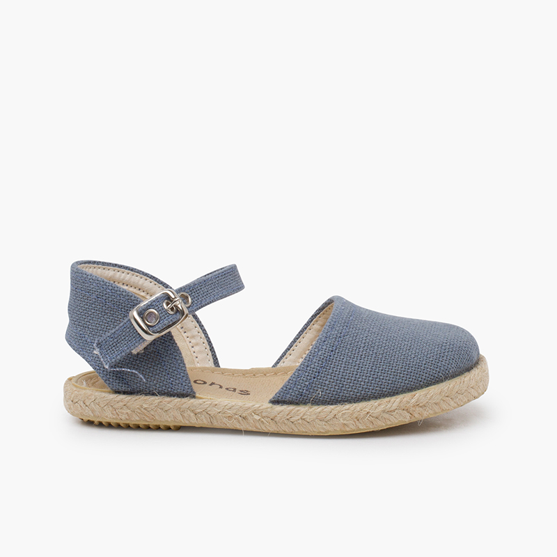 Flat sole linen espadrilles buckle Blue Klein