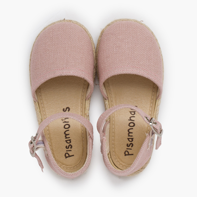 Flat sole linen espadrilles buckle Pale Pink
