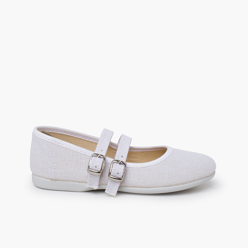 Linen mary janes double buckle White