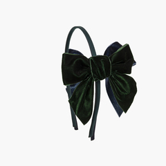 Satin headband with velvet bow Bottle Green