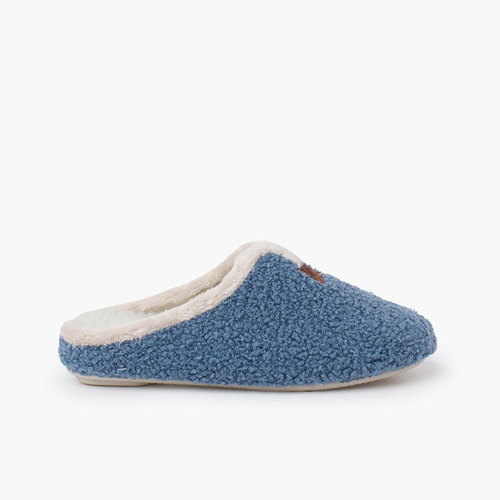 Sheepskin-type clog slippers Blue denim