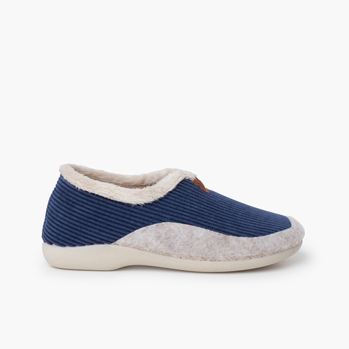 Corduroy slippers fur-type lining Navy Blue