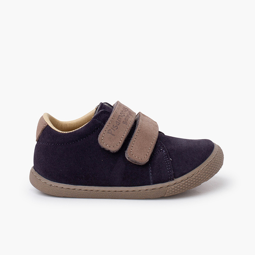 Barefoot Suede trainers hook and loop strap Navy with grey straps