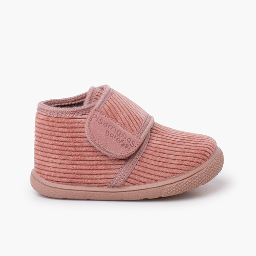 Barefoot Slippers Corduroy Hook-and-Loop Strap Pink