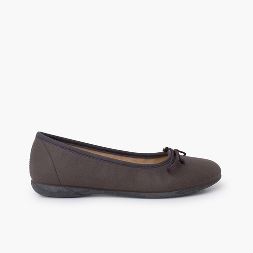 Flexible vegan leather ballet flats little bow Grey
