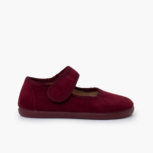 Barefoot serratex mary janes hook-and-loop strap Burgundy