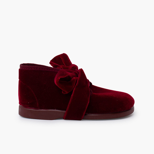 Children booties velvet bow Burgundy