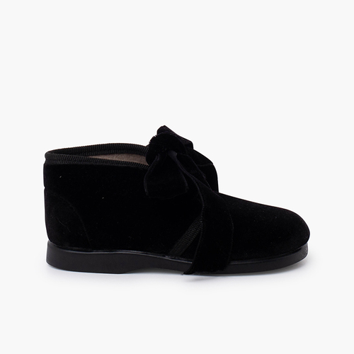 Children booties velvet bow Black