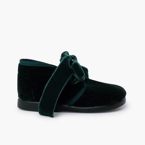 Children booties velvet bow Green