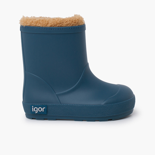 Barefoot wellies with faux fur lining Petrol Blue