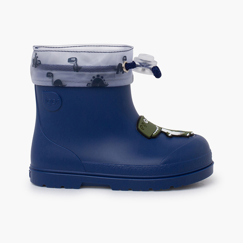 Barefoot Adjustable Dinosaur Wellies Blue denim