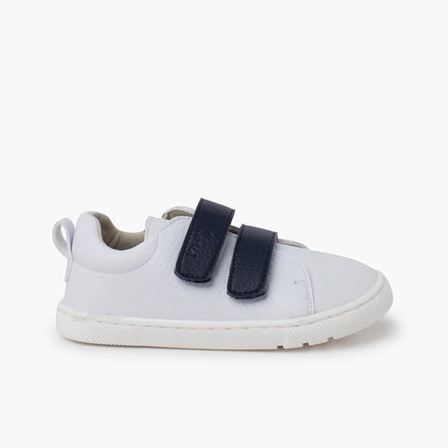 Barefoot trainers interchangeable hook-and-loop straps White and Navy Blue
