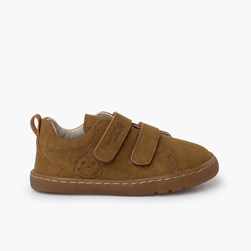 Barefoot trainers type textured leather Taupe