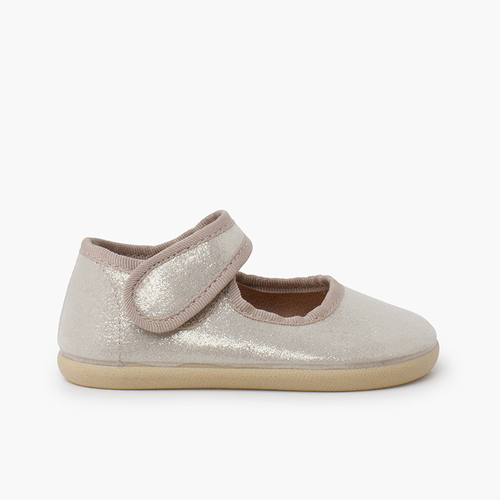 Shiny barefoot mary janes hook-and-loop strap Champagne