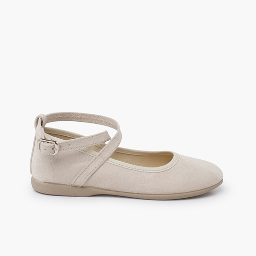 Mary janes suede-effect cross-strap and buckle Beige