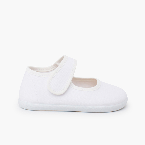 Barefoot canvas mary janes wide strap White