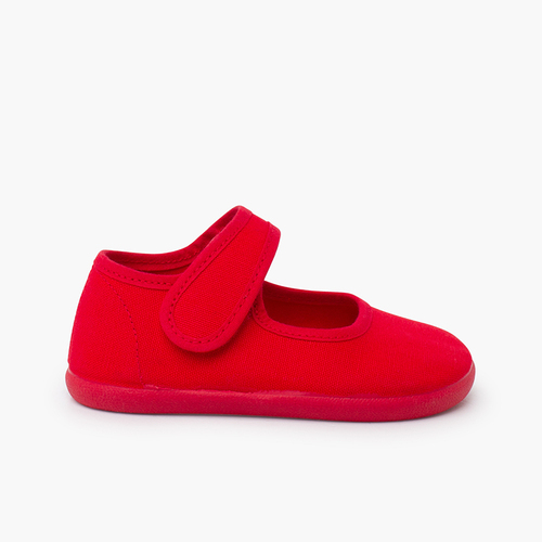 Barefoot canvas mary janes wide strap Red