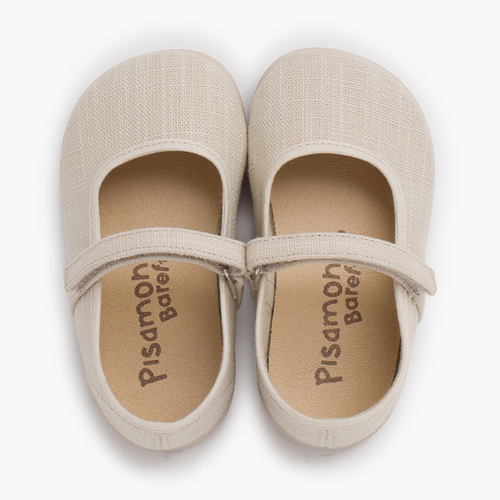 Barefoot light linen mary janes hook-and-loop strap Off-White