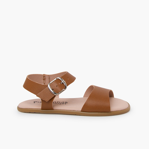 Plain barefoot sandals with bouckle Leather