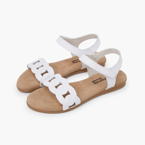 Leather sandals chain detail hook-and-loop strap White