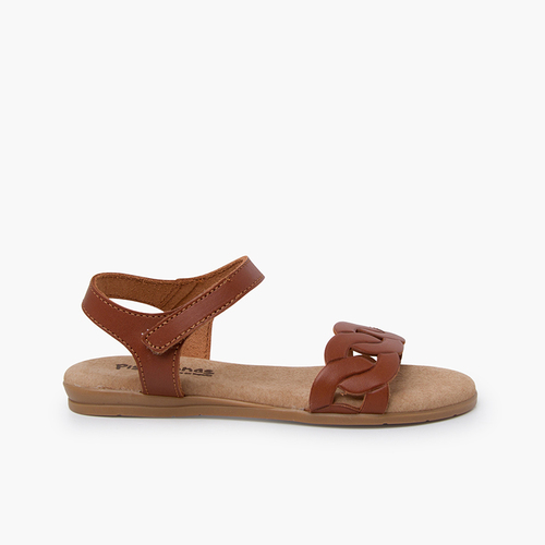Leather sandals chain detail hook-and-loop strap Leather