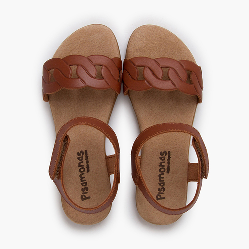 Leather sandals chain detail hook-and-loop strap Leather