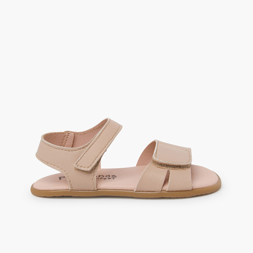Barefoot leather sandals adjustable front strap Beige