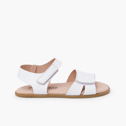 Barefoot leather sandals adjustable front strap White
