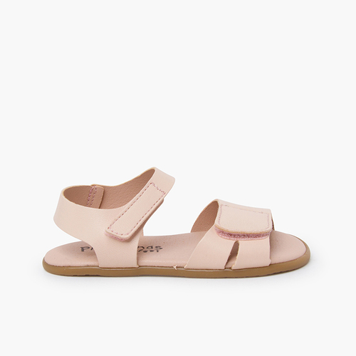 Barefoot leather sandals adjustable front strap Nude Pink