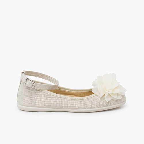 Bailarinas lino gilda adorno flor gasa Off-White