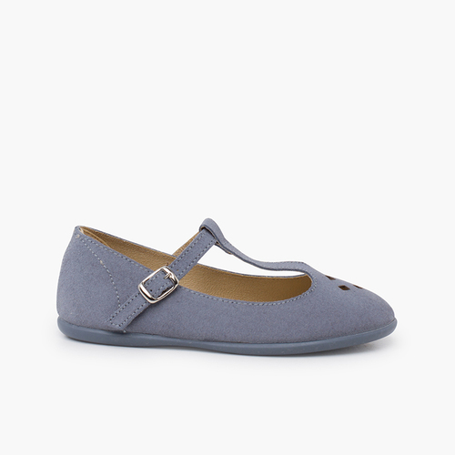 Perforated suede mary janes T-bar strap light blue
