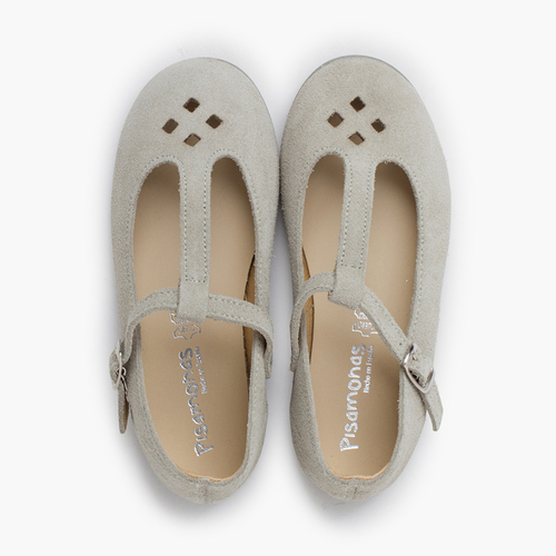 Perforated suede mary janes T-bar strap Dry Green
